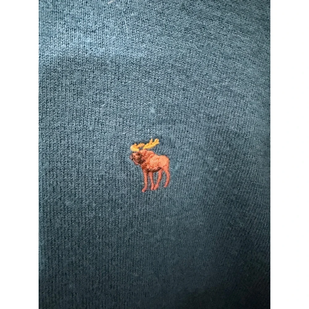 Abercrombie & Fitch Mens XL Teal Blue Cotton Merino Wool Crewneck Moose Sweater